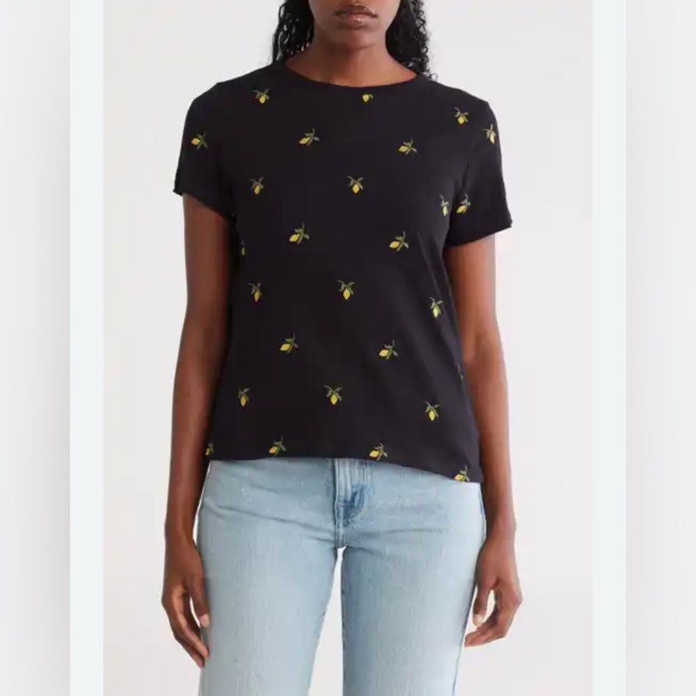 LUCKY BRAND Black T-Shirt with Yellow Citrus Print NWT